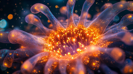 Fototapeta premium Glowing Bioluminescent Sea Anemone Underwater