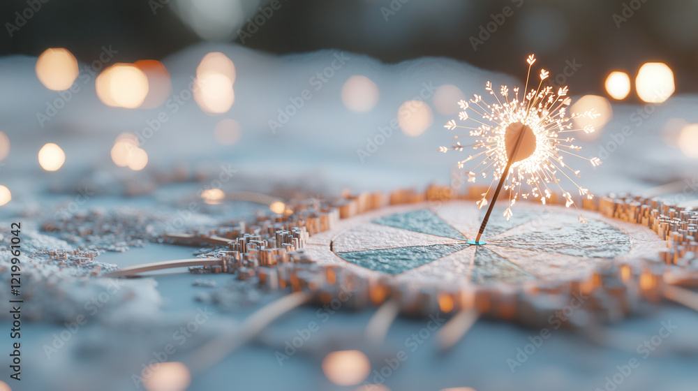 Aufkleber glowing dart hits center of segmented target, symbolizing precision and focus amidst blurred backgro