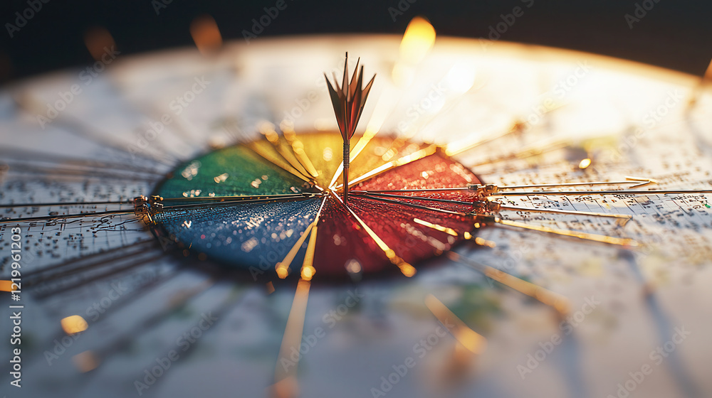 Poster vibrant 3d diagram with colorful segmentation, targeting, and data visualization, featuring arrows a