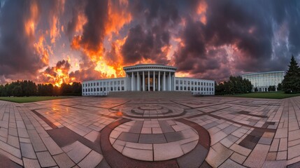 Supreme Court building exterior at sunset, symbolizing justice, law, and the enduring principles of democracy under the warm glow of twilight.