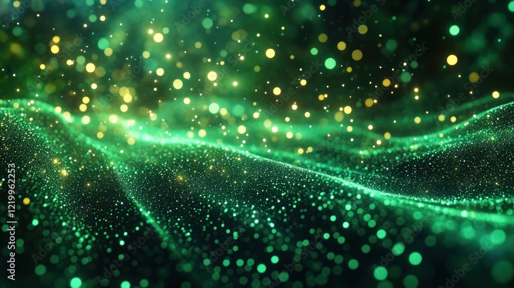 Leinwandbilder Digital Transformation and Network Connection in Abstract Green Light with Bokeh Effect