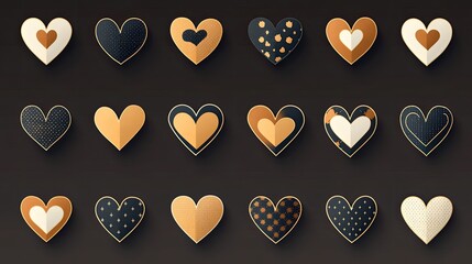 Gold, black hearts; pattern design; dark background; Valentine's Day