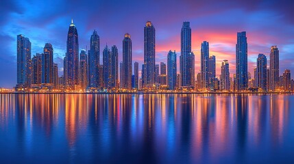 Fototapeta premium Dubai Marina Skyline at Sunset: A Breathtaking Panorama
