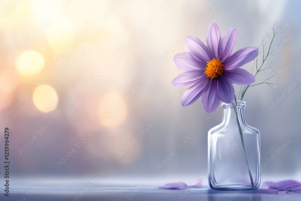 Poster a single drooping flower in an empty vase, rendered with simple lines and subdued colors, symbolizin