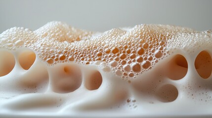 Close-up foam texture, bubbles, abstract design,  light background
