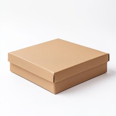 Square brown cardboard gift box isolated on white background.