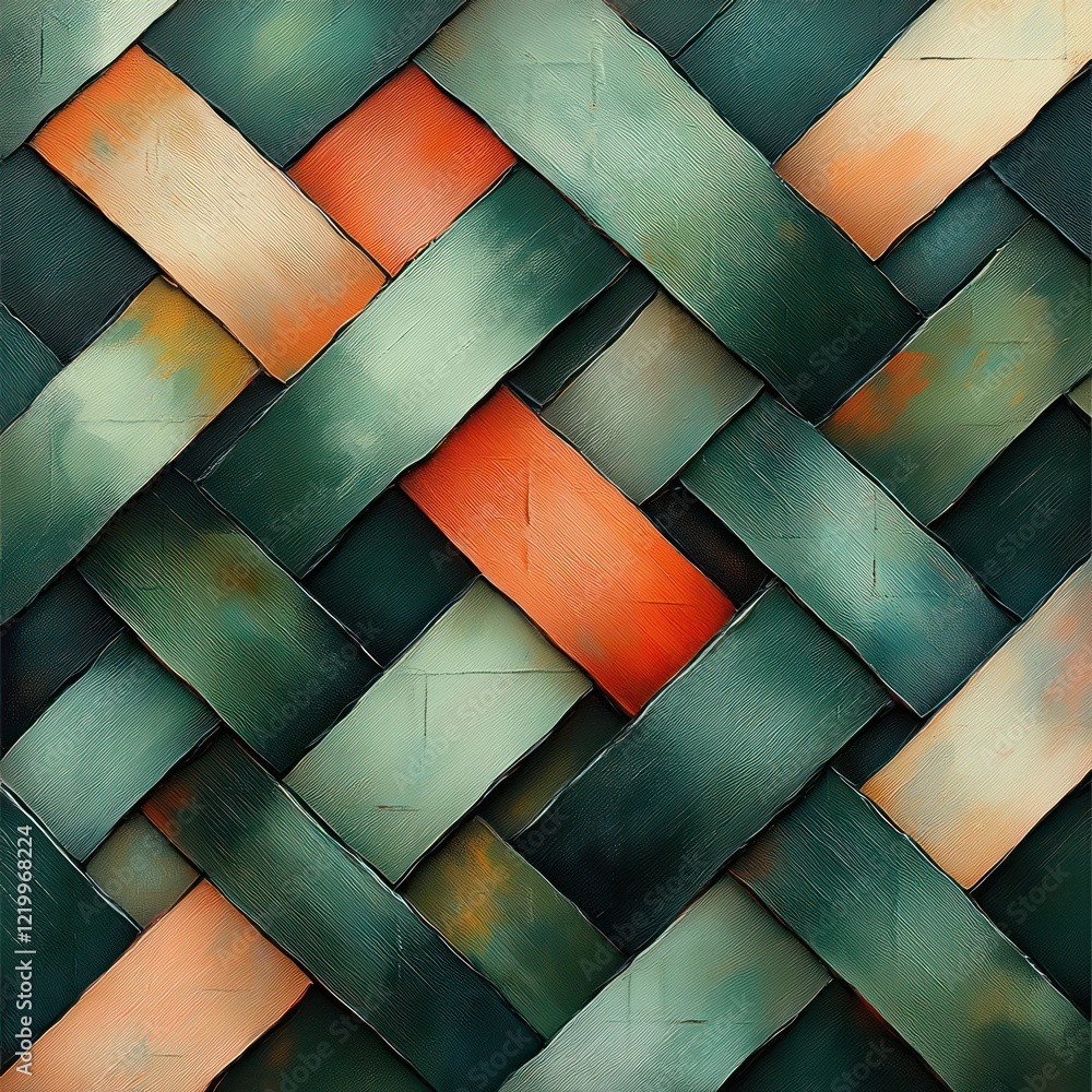 Poster geometric abstract pattern in dark green and soft peach tones for modern minimalist design