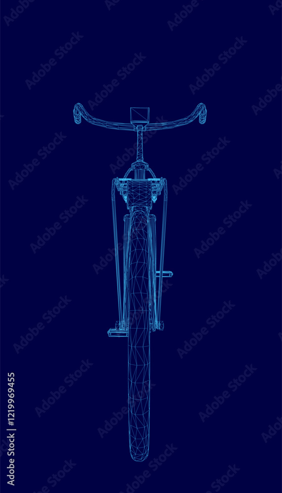 Poster blue image of a bicycle with a blue background. the image is a digital rendering of a bicycle