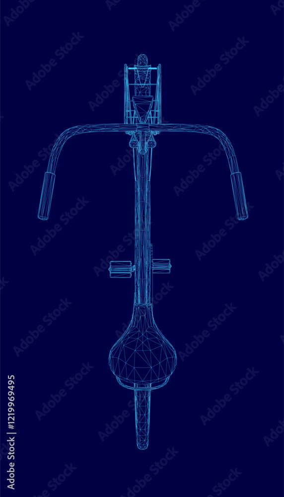 Poster blue image of a bicycle. the image is in a and white style. the bicycle is shown from the side, with