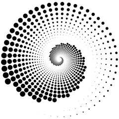Abstract Black Spiral Halftone Dotted Pattern on White Background