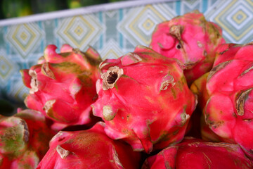 close up of dragon fruit texture at market