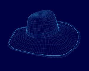 Hat with a brim is displayed in a blue color. The hat is a hat with a brim, and it is the main focus of the image