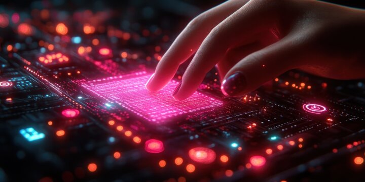 Digital Interface for Risk Management and Assessment with Holographic Checklist and Neon Icons