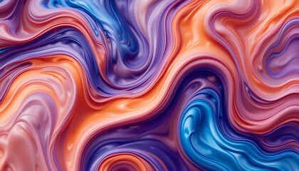 Abstract Flowing Colors with Swirls and a Glossy Surface Texture creating a Vibrant Visual Display. Beautiful and colorful fluid design for backdrop, decor, wrapping paper, surface, advertising