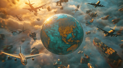Naklejka premium Global Transportation Network and International Trade