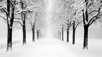Obraz premium A snowy road with trees in the background