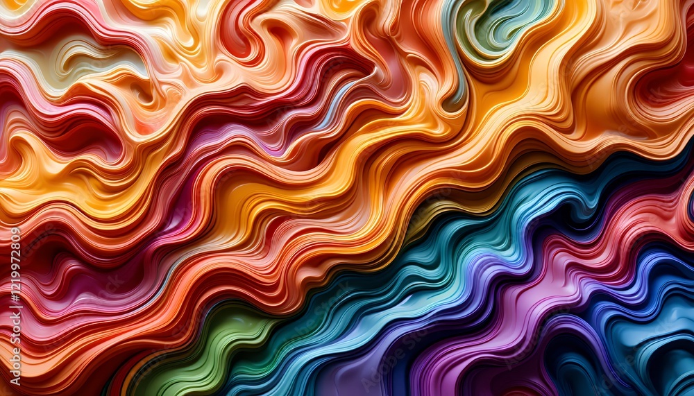 Poster colorful abstract swirling waves pattern with flowing vibrant paint and smooth texture