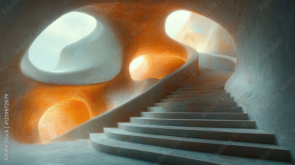 Poster abstract architectural staircase in a cave-like structure