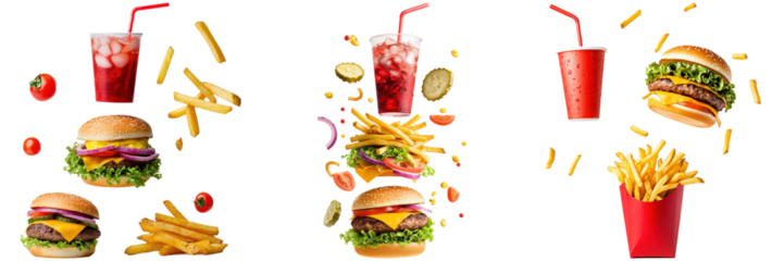 Fast Food Meal Elements with Burgers, Drinks and Fries