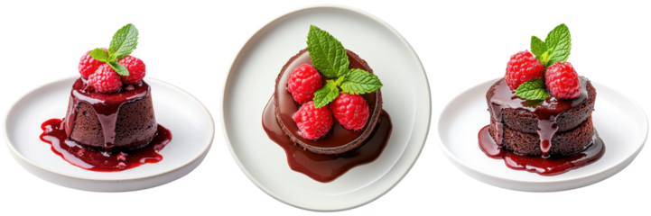 Decadent Chocolate Desserts with Fresh Raspberries and Mint