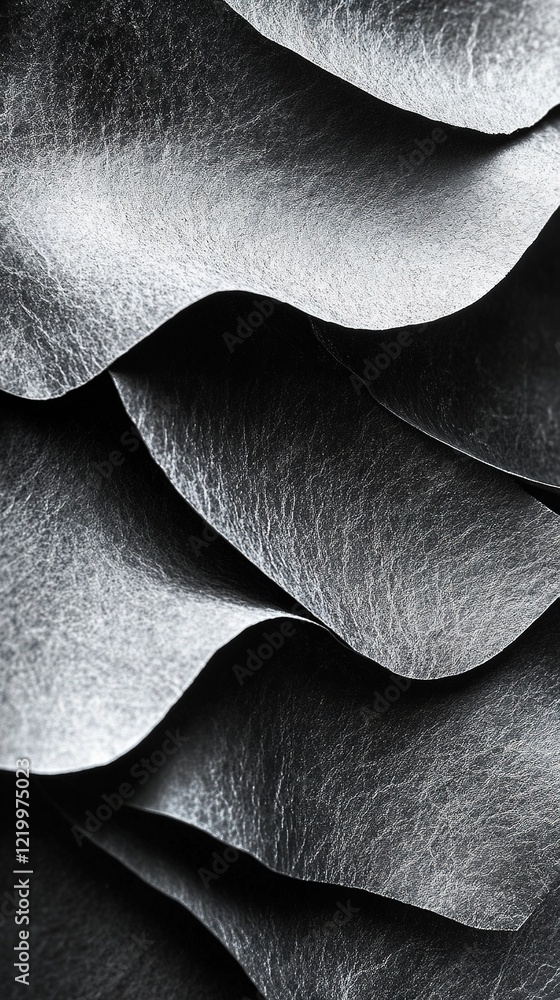 Poster dark overlapping leaf layers forming abstract wave pattern, close-up