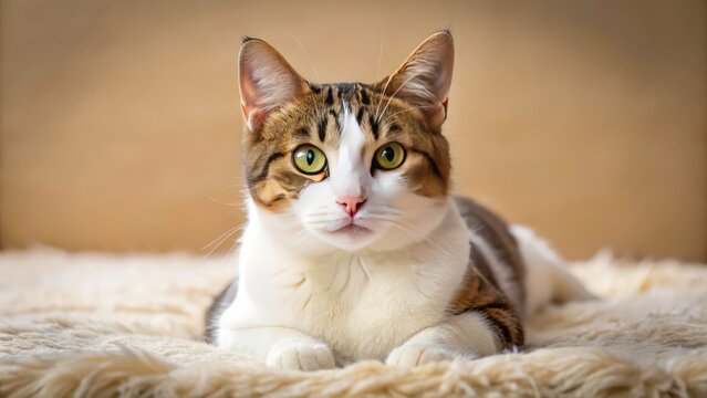 Adorable Blind Tabby Cat, Feline Herpesvirus Survivor, Beige Rug, Cute Kitten Photo