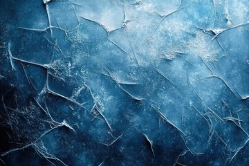 Close-up Icy Surface with Skating Marks and Frosty Blue Texture in Winter Background