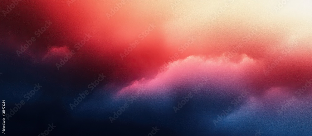 Poster dark red to muted blue abstract gradient background with soft lighting and dreamy atmosphere