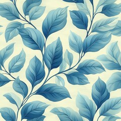 Fototapeta premium Seamless Aqua Blue Leaf Pattern on Cream Background for Modern Decor and Textile Design