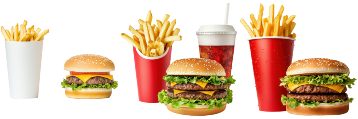 Delicious fast food selection with burgers and fries