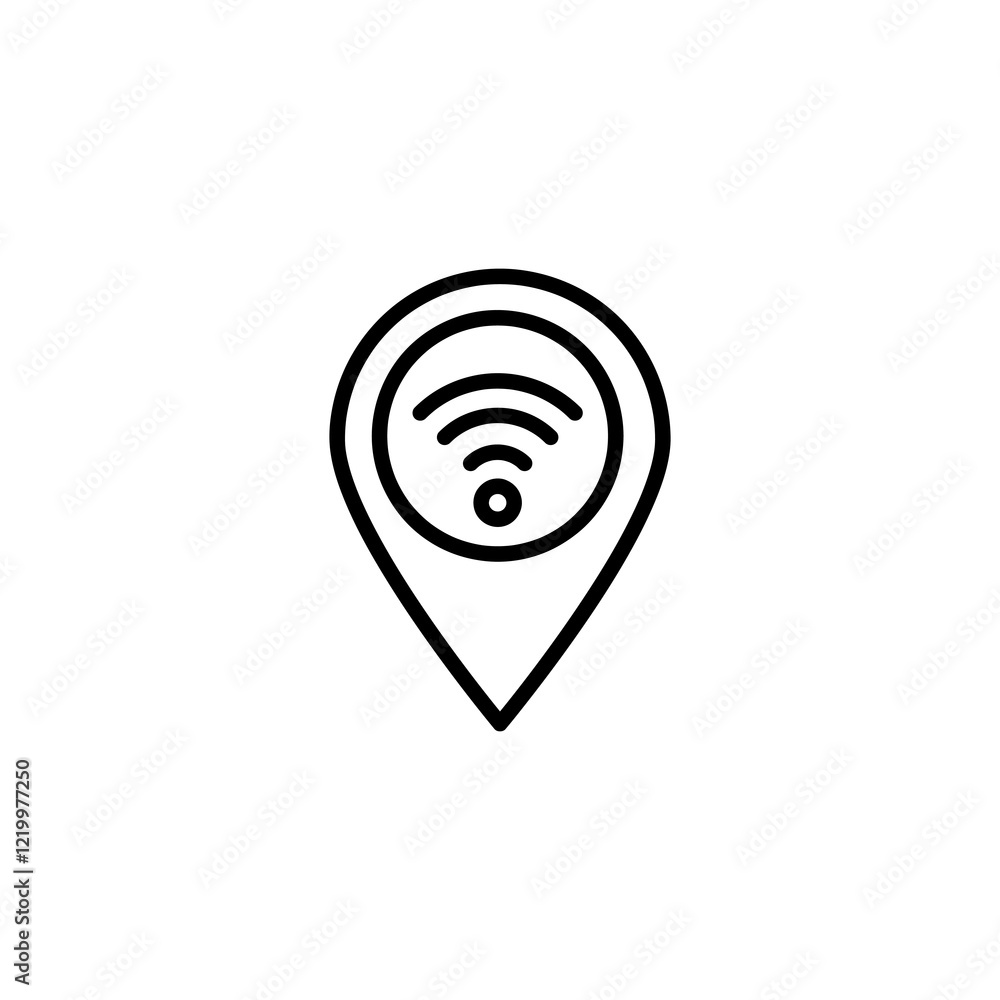 Poster map pointer icon. wi-fi location vector flat black linear illustration for web and app..eps