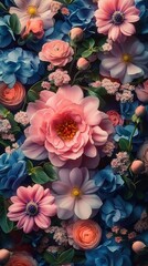 Floral Wallpaper Background Pattern Pink Blue Blossom Botanical Garden Vintage Nature Decor Modern Design Spring