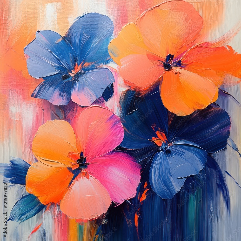 Poster bold floral abstract expressionism pattern with dynamic brush strokes and soft lighting