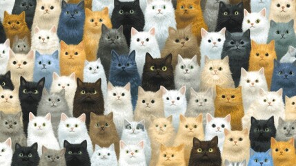 A Crowd of Cute Cats in Varied Colors and Poses
