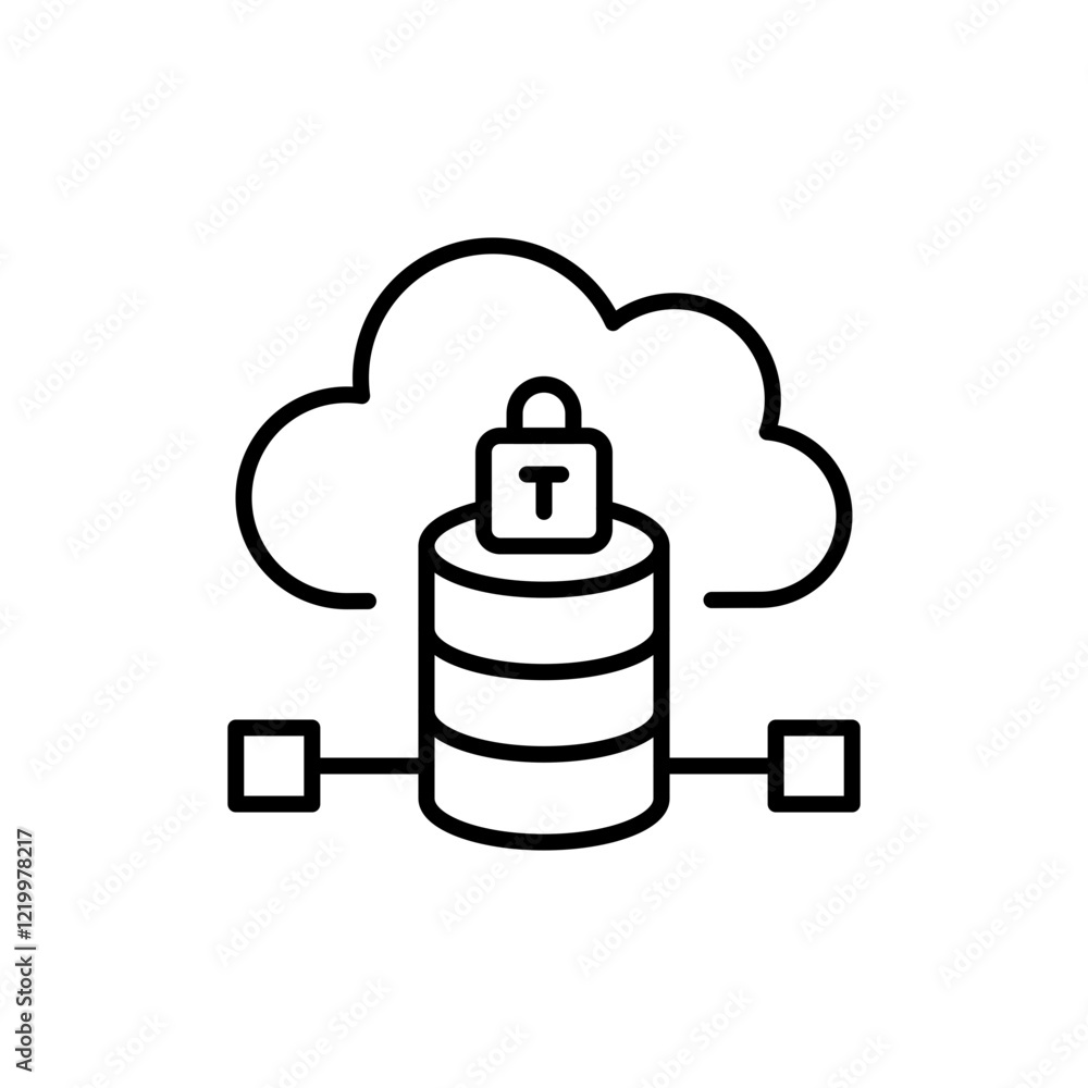 Poster database security outline icons, minimalist vector illustration ,simple transparent graphic element 