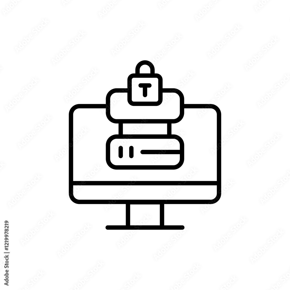 Poster database security outline icons, minimalist vector illustration ,simple transparent graphic element 