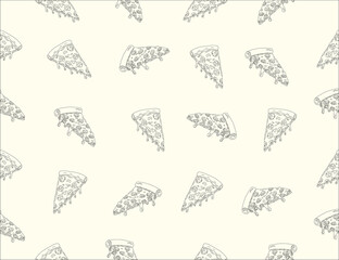 slice of pizza. Illustration of pizza. Pizza pattern background. Pizza Slices Pattern background. Pizza seamless pattern for restaurant packaging background. Junk food seamless pattern.
