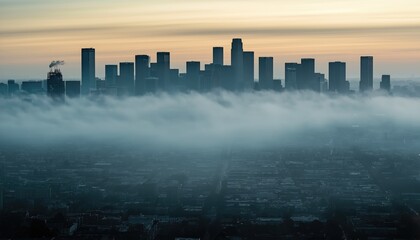 Polluted City Skyline Obscured by Smog at Dusk