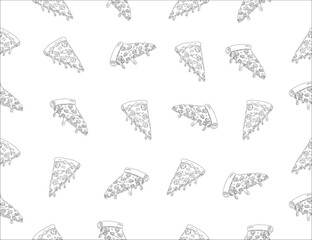 slice of pizza. Illustration of pizza. Pizza pattern background. Pizza Slices Pattern background. Pizza seamless pattern for restaurant packaging background. Junk food seamless pattern.