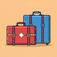 Icon of two suitcases with a red and blue color on a solid background.
