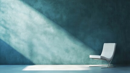 Serene Minimalist Living Room with Calming Blue Wall, Inviting Space for Relaxation and Contemplation