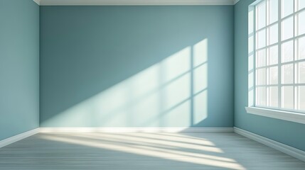 Fototapeta premium Serene Minimalist Living Room with Calming Blue Wall, Inviting Space for Relaxation and Contemplation