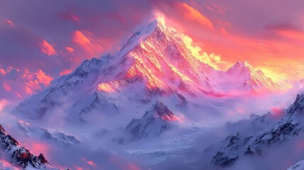 Serene Watercolor Sunrise over Majestic Mountain Range