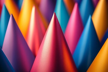 Festive Array of Colorful Party Hats Arranged in a Vibrant Fan Pattern for Celebration and Joyful Occasions