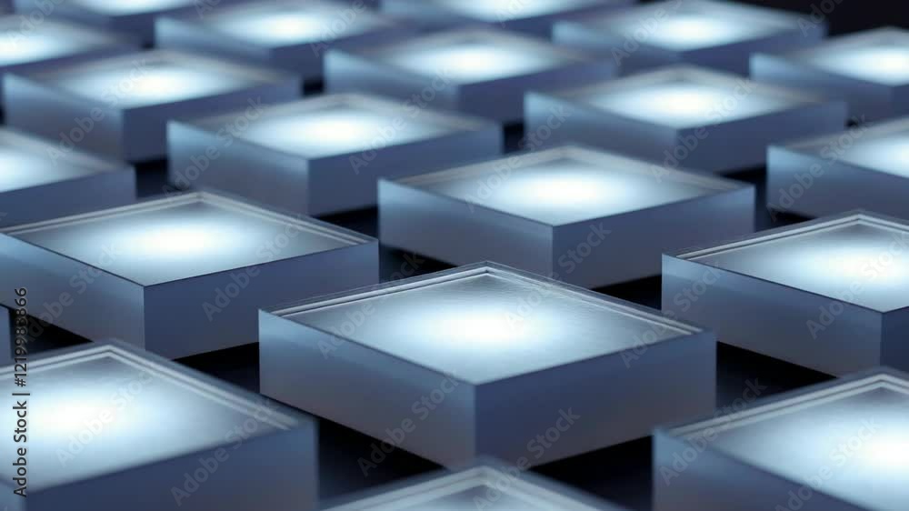 Poster illuminated squares create a mesmerizing pattern in a modern indoor space at night. generative ai