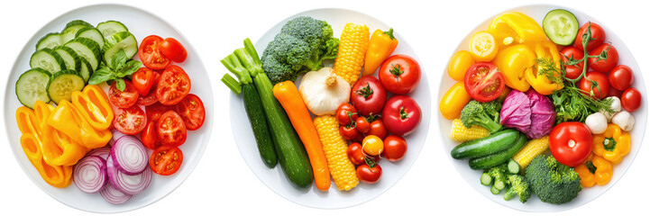 Fresh and Colorful Assortment of Vegetables on White Plates