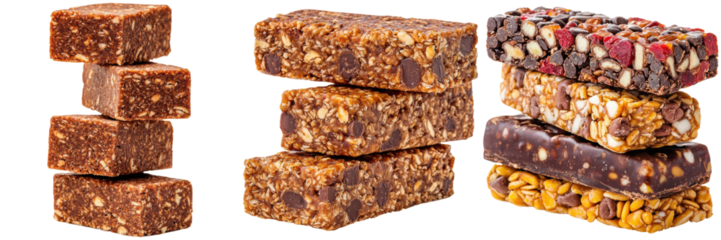 Assorted Healthy Energy Bars on White Background for Nutrition