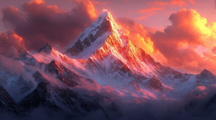 Serene Sunrise Over Majestic Photorealistic Mountain Range with Smooth Gradients
