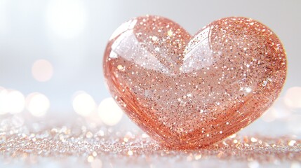 Fototapeta premium Glittery pink heart, bokeh background, Valentine's Day