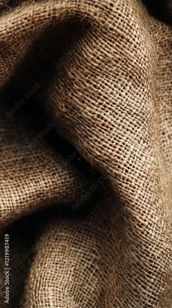 Poster folded burlap texture close-up with dark shadows